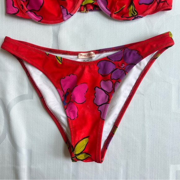 Fruity Booty Cherry Rio Bikini 2-Piece Swimsuit Set Red Floral Print XS/S - Picture 5 of 9